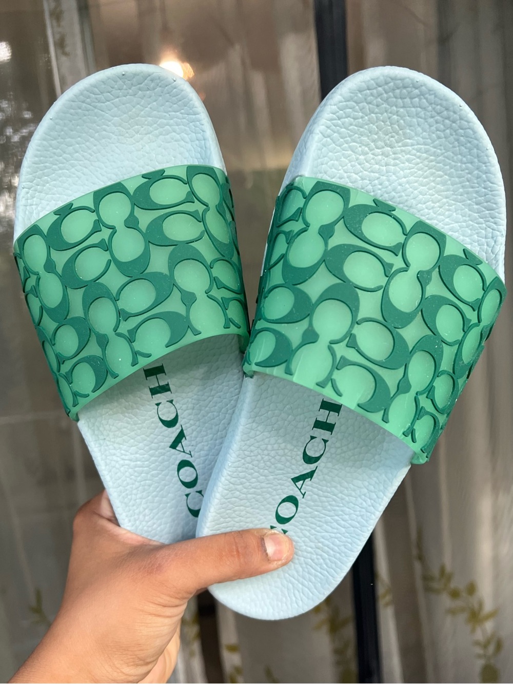 Coach Mint Green Logo Slide Sandals size 5